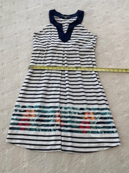TOMMY BAHAMA Sleeveless Blue White Striped w/Tropical Print Cotton Dress MEDIUM - Picture 10 of 14